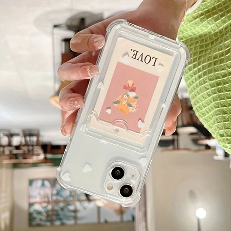 Funda para Teléfono con Diseño de Corazón Elegante de Estilo Retro para iPhone 17 16 Pro Max, Fundas para iPhone 15 14 13 12 11 XS X 7 8 Plus con Tarjetero