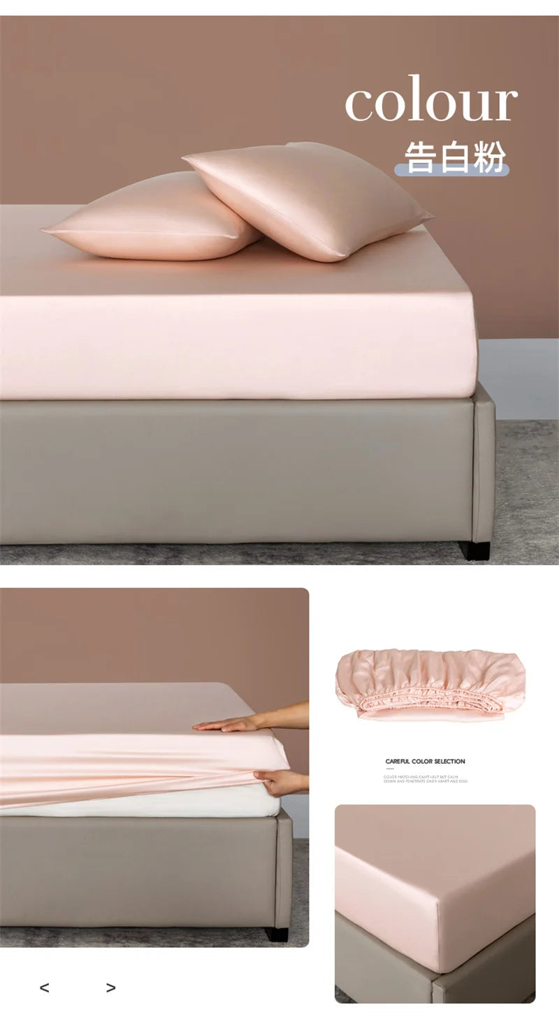 Sábana Ajustable de Bambú Orgánico, Color Sólido, Cubrecama Sedoso de Lujo con Banda Elástica, Tamaño Doble/Queen, Personalizable
