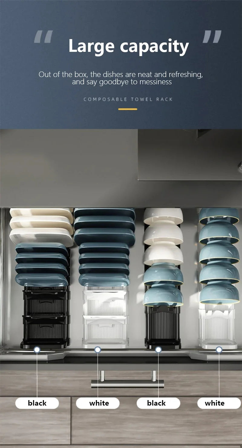Estante de almacenamiento de platos para armario de cocina, escurridor de platos integrado, divisor de platos, organizador de accesorios de cocina