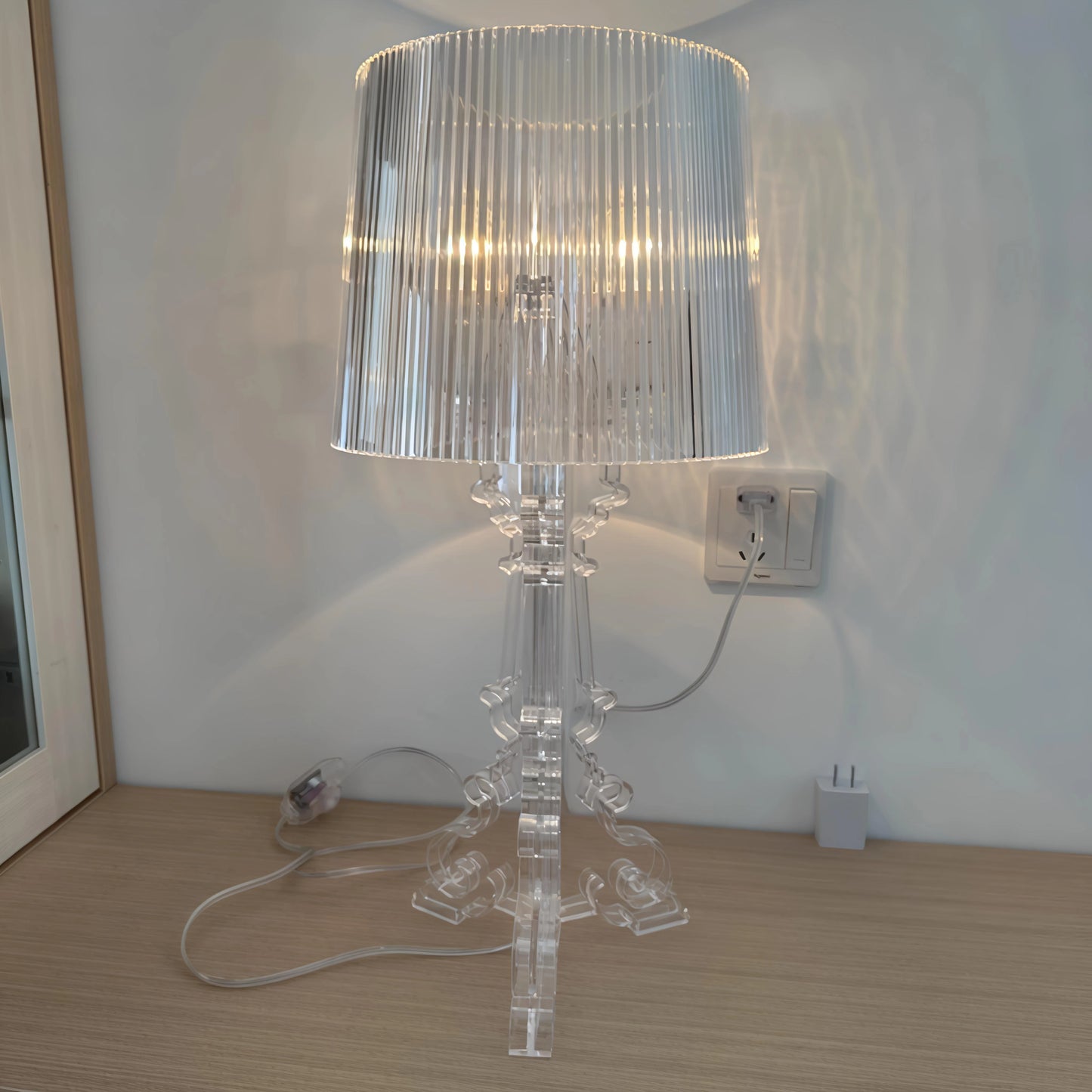 Lámpara de mesa de fantasma barroco blanco transparente de diseñador nórdico, iluminación para sofá, decoración, luz ambiental LED