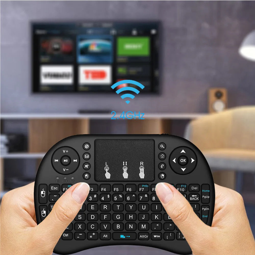 Miniteclado inalámbrico retroiluminado, periférico con Touchpad N, RGB, PC, TV Box, español, francés, Azerty, ruso, portugués, idioma de Brasil
