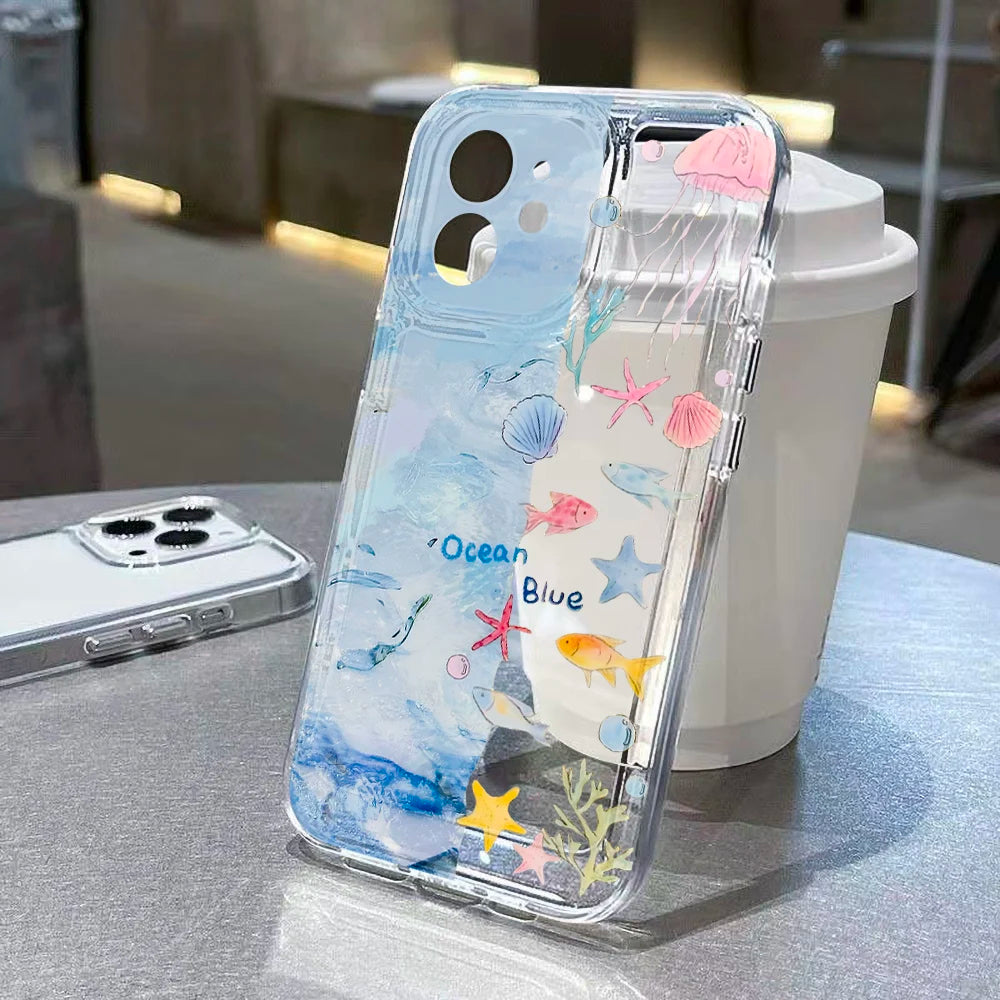 Funda de teléfono bonita con forma de Animal del océano para iPhone 11, Funda protectora transparente para iPhone 15, 13, 14, 12, 16 Pro Max 8, 7 Plus, XR, XS, X SE