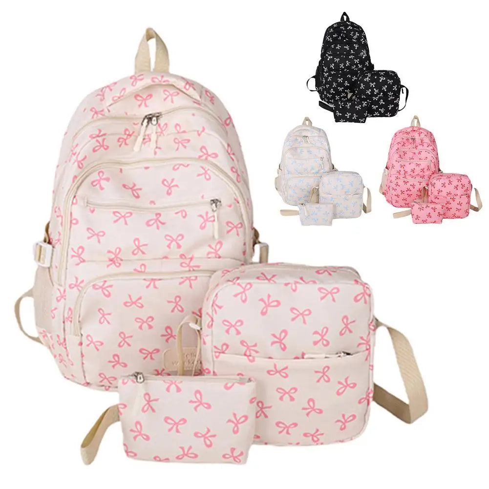 Conjunto de mochila de 3 uds., mochila con lazo de gran capacidad, bolso escolar de nailon con estampado de lazo, mochila para estudiantes con correa ajustable