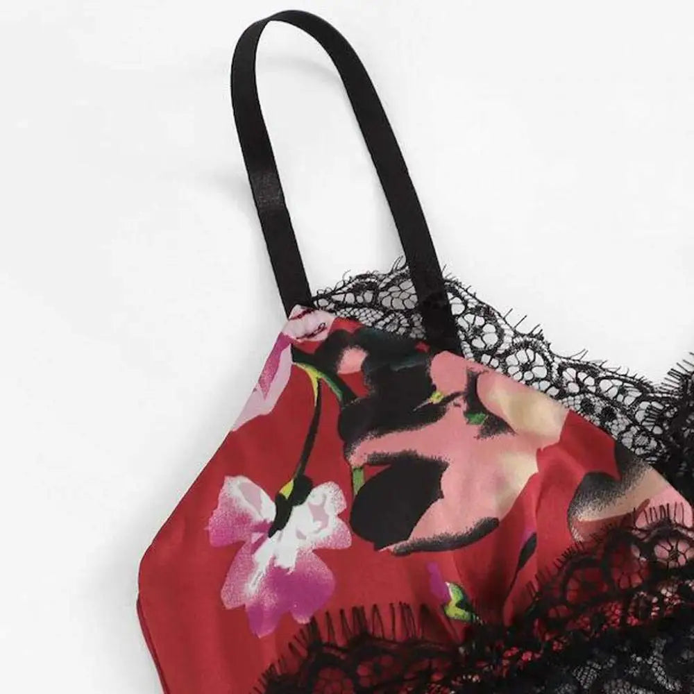 Conjunto de lencería sexy de encaje para mujer, camisola con estampado floral y correa de encaje, ropa de dormir sexy para mayor comodidad y seducción, 2 uds.