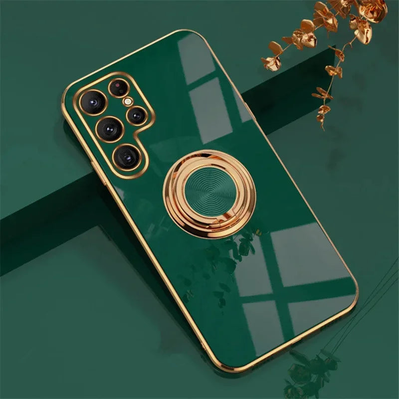 Funda de teléfono con soporte de anillo de TPU de lujo para Samsung Galaxy S25 S24 S23 S22 S21 S20 Note 20 Ultra Plus FE, funda protectora trasera a prueba de golpes