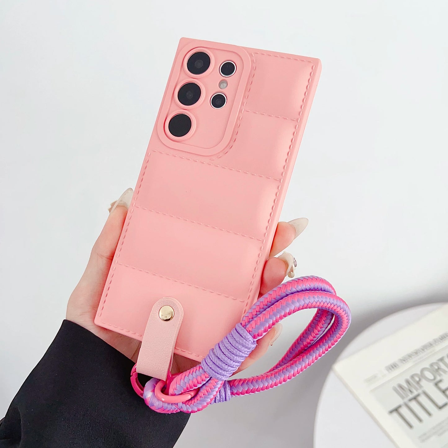 Funda de teléfono de TPU suave The Puffer para Samsung Galaxy S21 S22 S23 Plus Note 20 S24 Ultra S23FE correa de cadena para la muñeca carcasa trasera