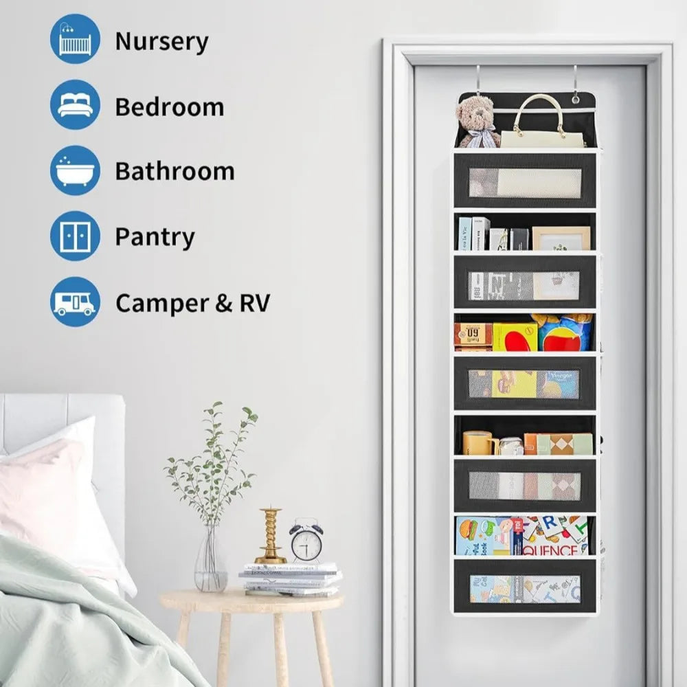 Organizador de almacenamiento colgante de 5 estantes: detrás de la puerta, antiinclinación, 5 bolsillos de gran capacidad, adecuado para dormitorio, baño