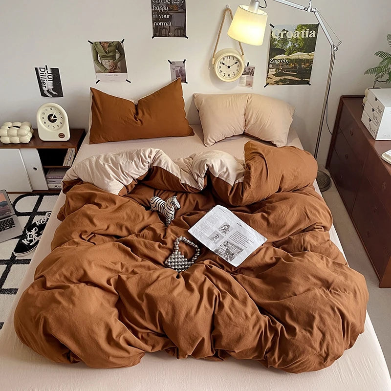 Funda nórdica de poliéster para dormitorio, juego de ropa de cama de 3 piezas, Color liso, rosa y gris, 2 fundas de almohada