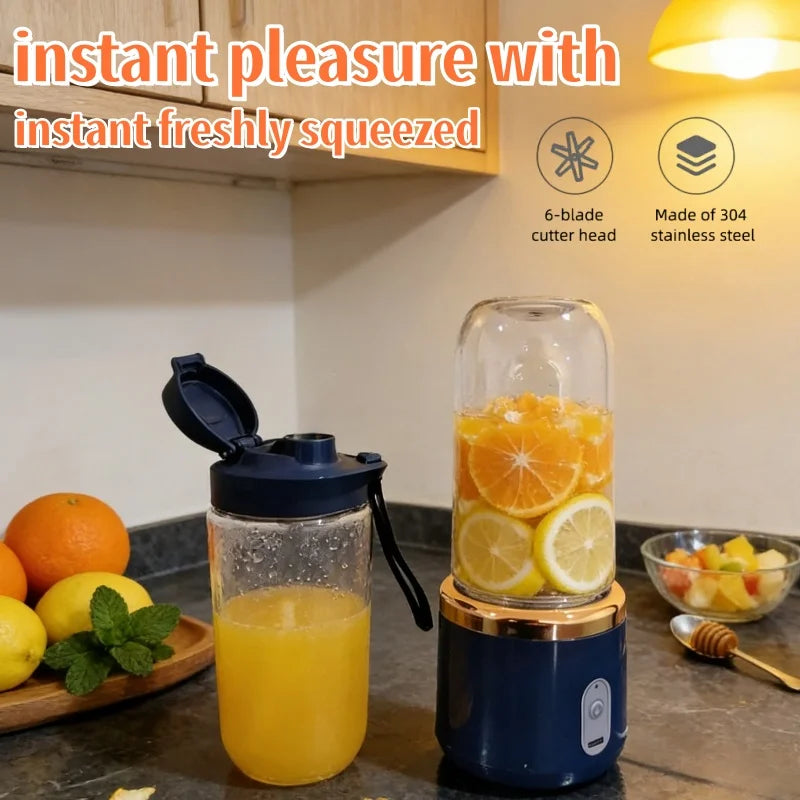 Licuadora Eléctrica Portátil de 6 Cuchillas, Máquina para Hacer Jugos y Smoothies, Trituradora de Hielo, Procesador de Alimentos Personal para Bebidas Frescas