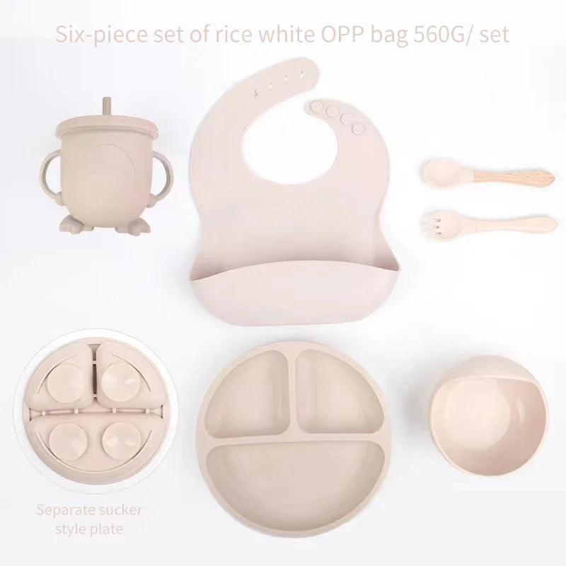 Juego de comida para bebé de 6 piezas, juego de silicona, juego de entrenamiento de comida para niños, cubiertos