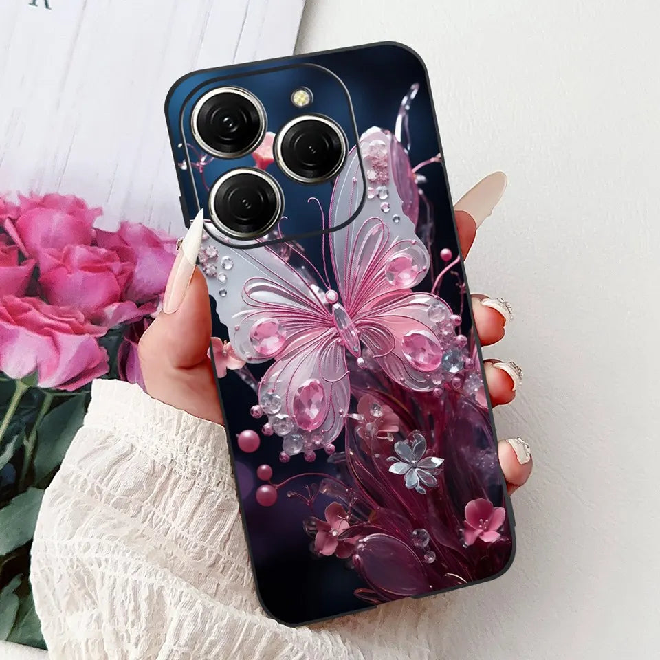 Para Tecno Spark 20c 20 Pro Plus Spark20 Pro Funda de teléfono Funda trasera de goma suave Mujer moda patrón de dibujos animados Funda de parachoques