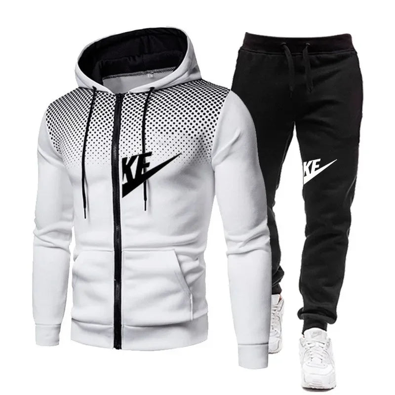 Conjunto de sudadera con capucha y pantalones largos con cremallera para hombre, conjunto informal de dos piezas para fitness al aire libre, otoño e invierno