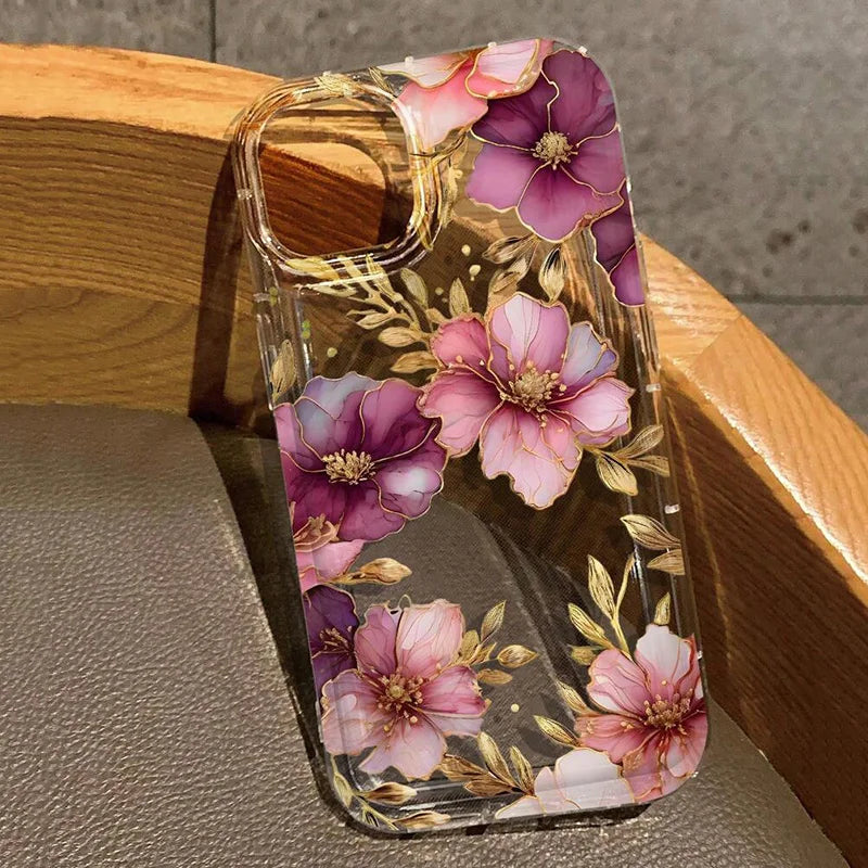 Funda de teléfono de goma suave con estampado Floral de hibisco para iPhone 17 Air 16 15 13 14 12 11 Pro Max 16E 7 8 14 15 16 Plus cubierta transparente