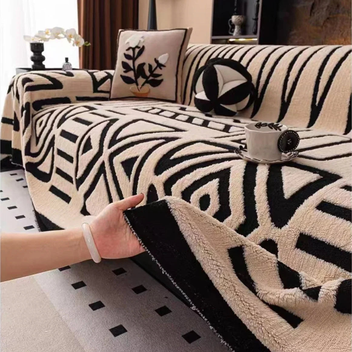 Protector de sofá de estilo nuevo bohemio, manta de sofá de lana cálida y cómoda Vintage, adecuada para mascotas, protección antideslizante, lujo