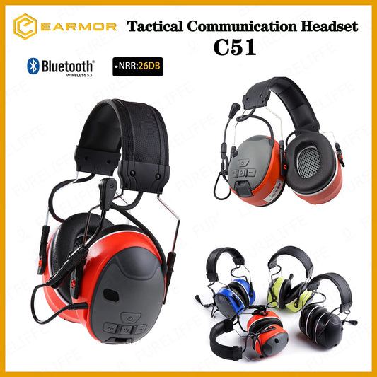 EARMOR-auriculares electrónicos C51 con Bluetooth 5,3, dispositivo de comunicación táctico con cancelación de ruido, orejeras de fábrica