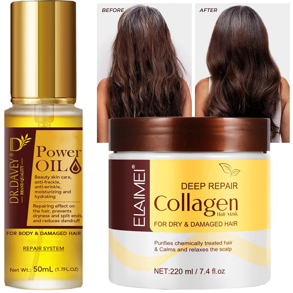 Mascarilla para el cabello de 50ml, aceite potente y 220ml, previene la sequedad, repara el daño, Frizz, enredos, 5 segundos, cuidado suave y suave