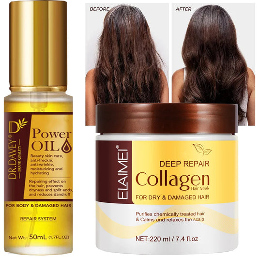 Mascarilla para el cabello de 50ml, aceite potente y 220ml, previene la sequedad, repara el daño, Frizz, enredos, 5 segundos, cuidado suave y suave