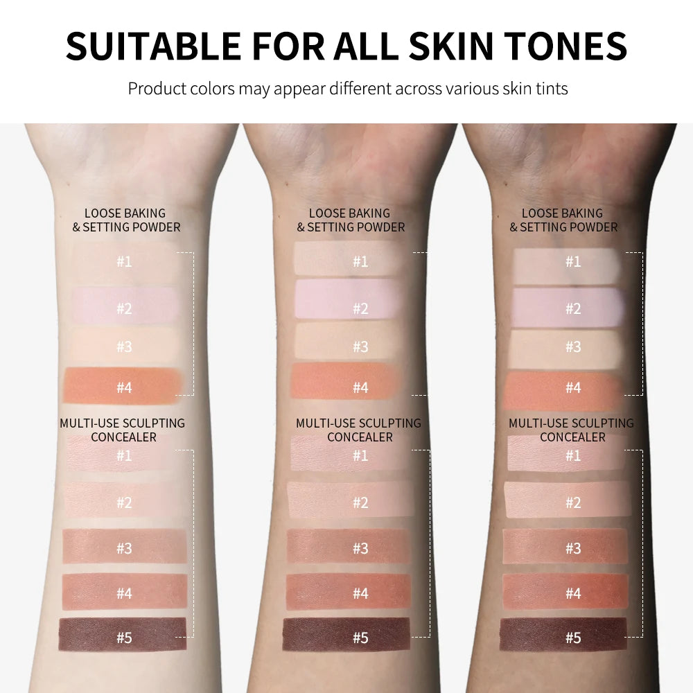 Juego de maquillaje facial de 2 piezas con corrector y polvo fijador suelto, acabado mate natural para el rostro, cosméticos para mujer, maquillaje coreano