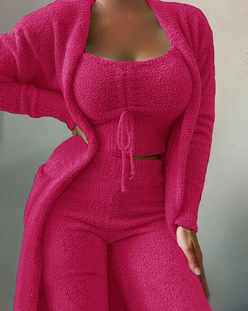 Conjunto de pijamas de terciopelo para mujer, Top corto, pantalones largos y abrigo, traje de 3 piezas, ropa de casa cálida y suave de lana, S-3XL, novedad de Otoño Invierno 2026