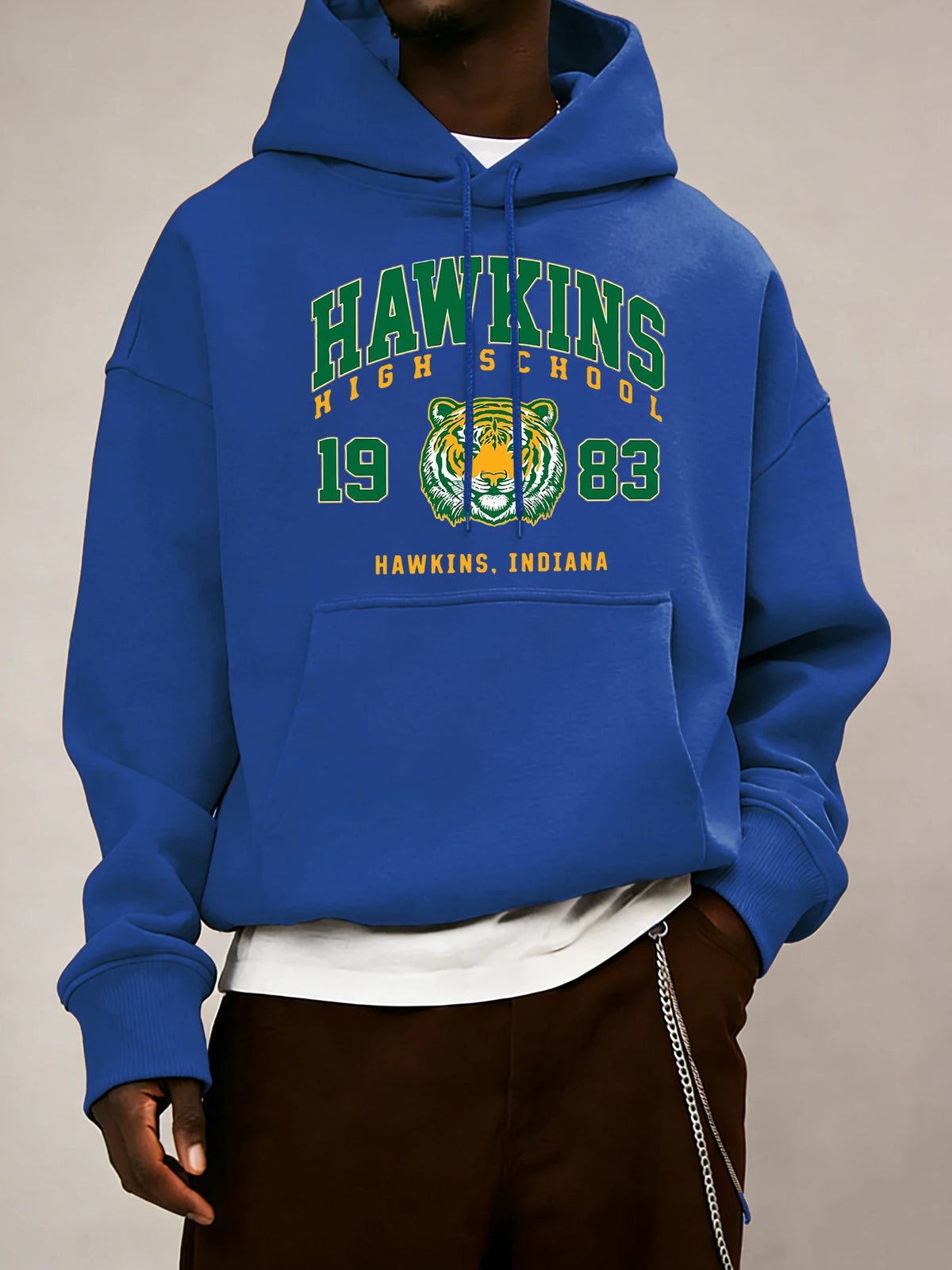 Hawkins High School 1983 estampado hombres Sudadera con capucha otoño bolsillo ropa deportiva suelta polar jersey 14 colores Unisex Simple manga larga