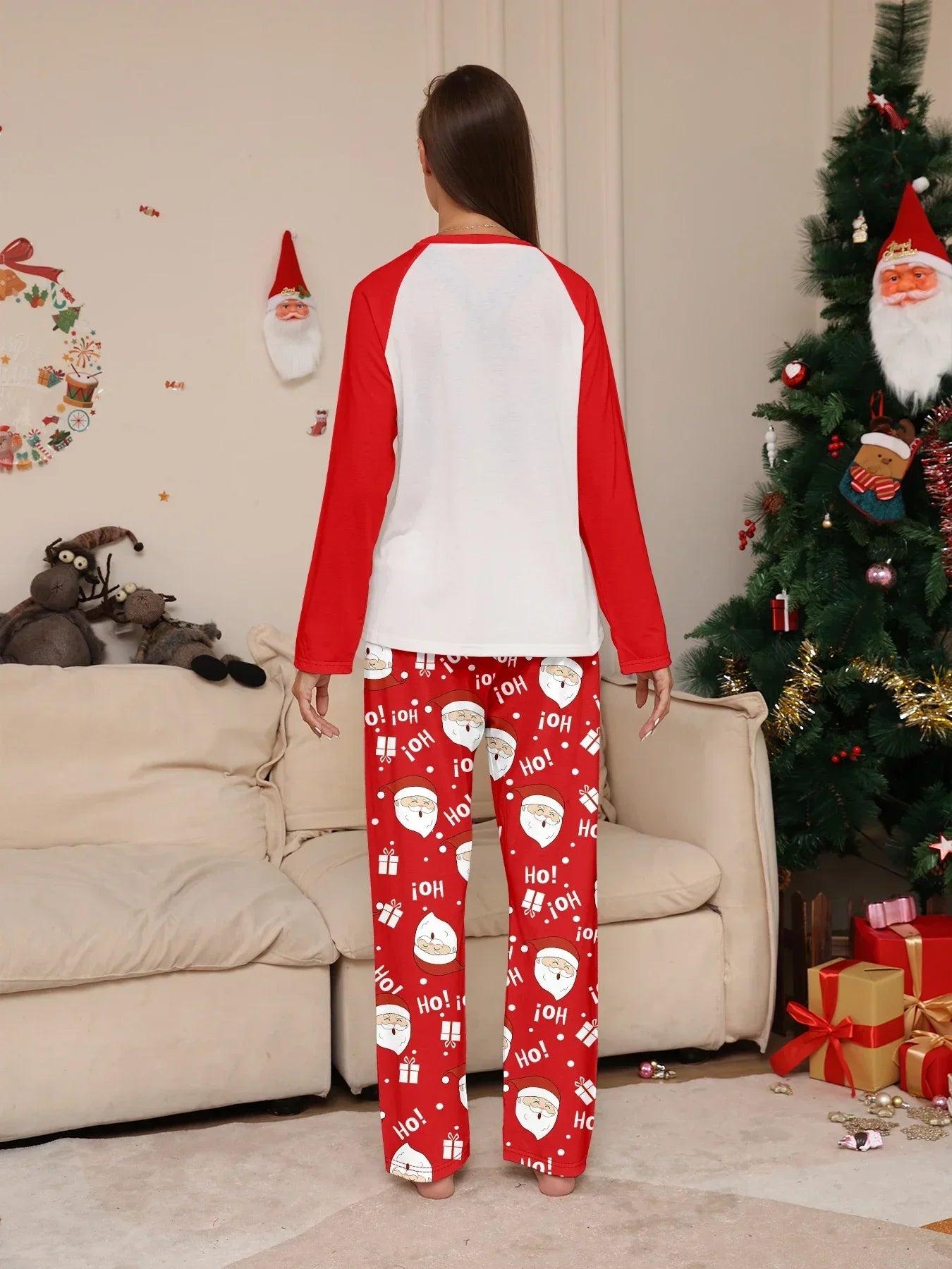 Nuevo pijama navideño con apariencia familiar, estampado de Papá Noel, trajes a juego para madre, padre y niños, traje holgado bonito de 2 piezas, ropa de dormir, ropa de Navidad