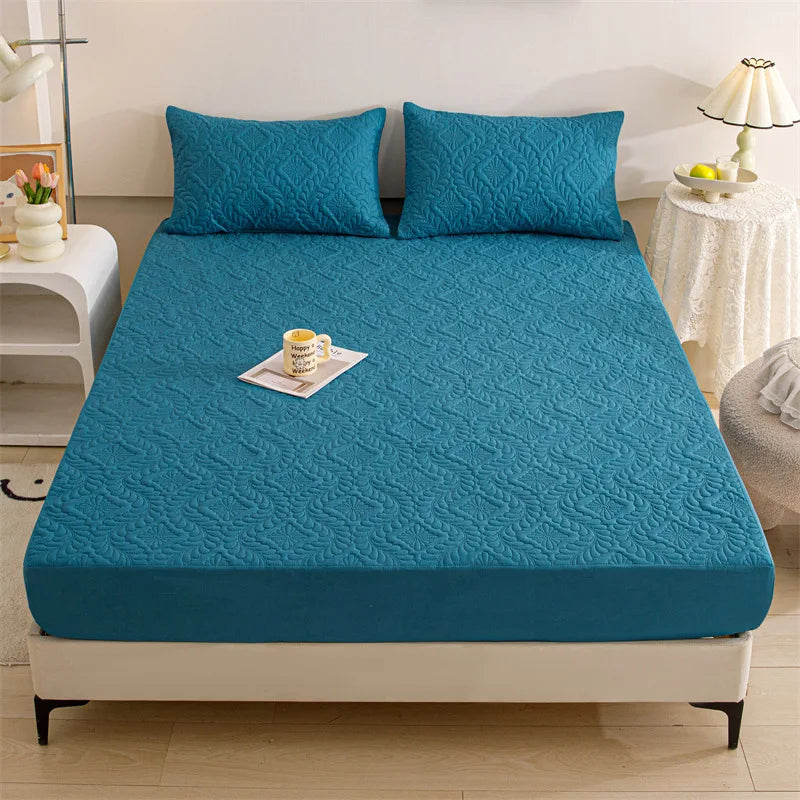 Protector de Colchón Acolchado Impermeable, Funda de Colchón Transpirable, Antiácaros, Antibacteriana, Sábana Ajustable, Sin Funda de Almohada