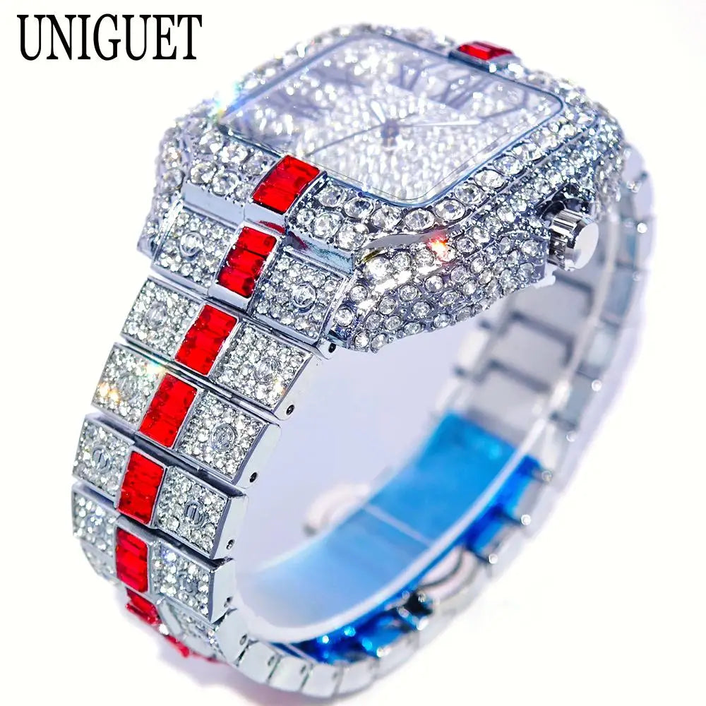Reloj de pulsera de cuarzo cuadrado para hombre, joyería ostentosa de Hip Hop, marca UNIGUET, joyería ostentosa, moda novedosa, envío directo