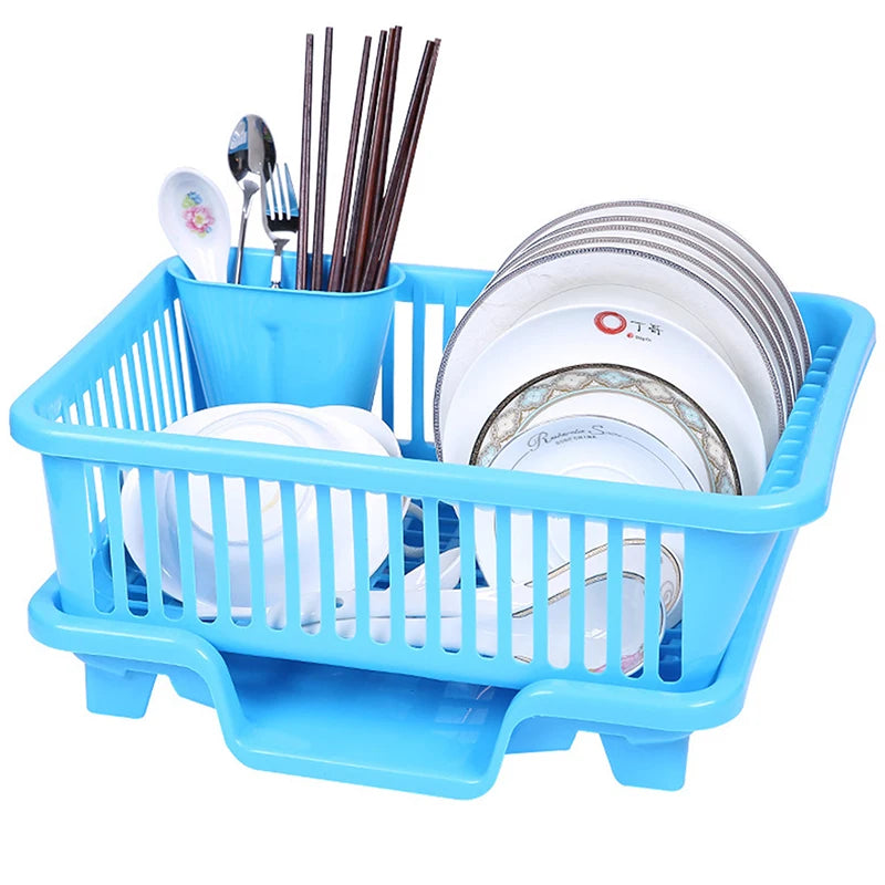 Rejilla de drenaje de cocina con tablero escurridor, utensilios para encimera, platos, palillos, tazones, cucharas, estante de secado de platos de almacenamiento