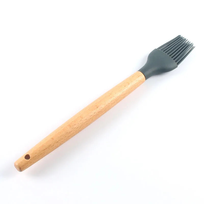 Juego de 12 utensilios de cocina de silicona con mango de madera, espátula antiadherente, cuchara para sopa y freír