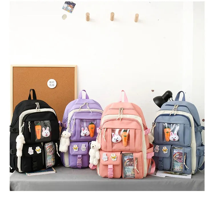 Mochila escolar Kawaii para niños y niñas, conjunto de 4 piezas, mochilas escolares para adolescentes y niñas