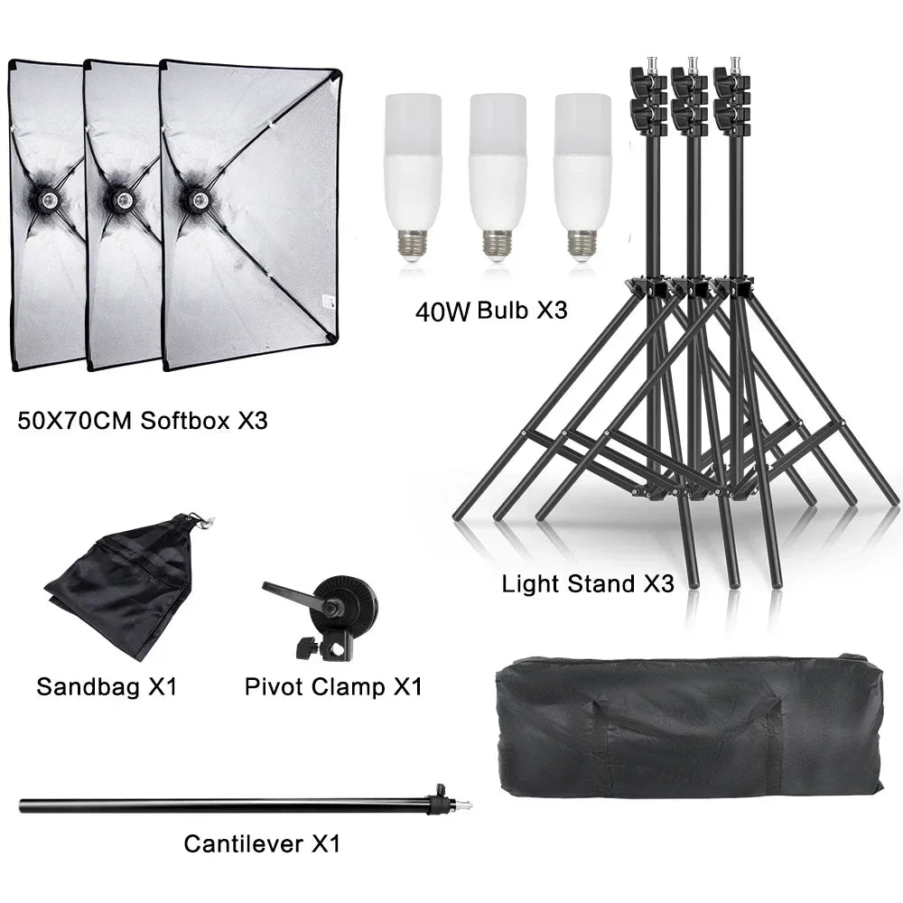 Kit de iluminación Softbox de 20w/30w/40w, Kit de iluminación de fotografía continua, bombilla E27, equipo de luces de estudio fotográfico para sesión de fotos
