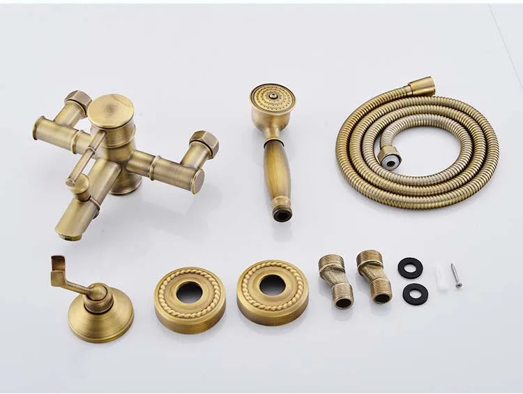 Grifo de ducha de baño antiguo, mezclador de bañera caliente y fría, grifo de grúa, montaje en pared, Material de latón, juego de baño de Bambú