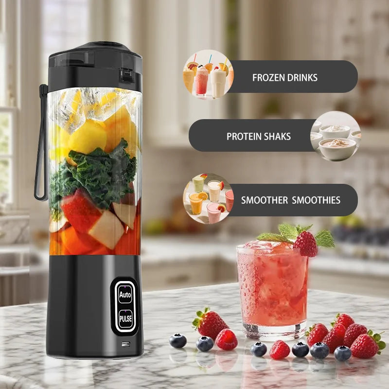 Licuadora eléctrica portátil para hacer jugo, mezclador de frutas recargable por USB de 700ML, exprimidor de 6 hojas para batidos, batidos, taza de jugo fresco