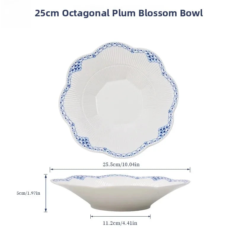 Juego de vajilla de porcelana blanca de Jingdezhen con diseño de hierba Tang azul y blanca, plato llano para uso doméstico, t...