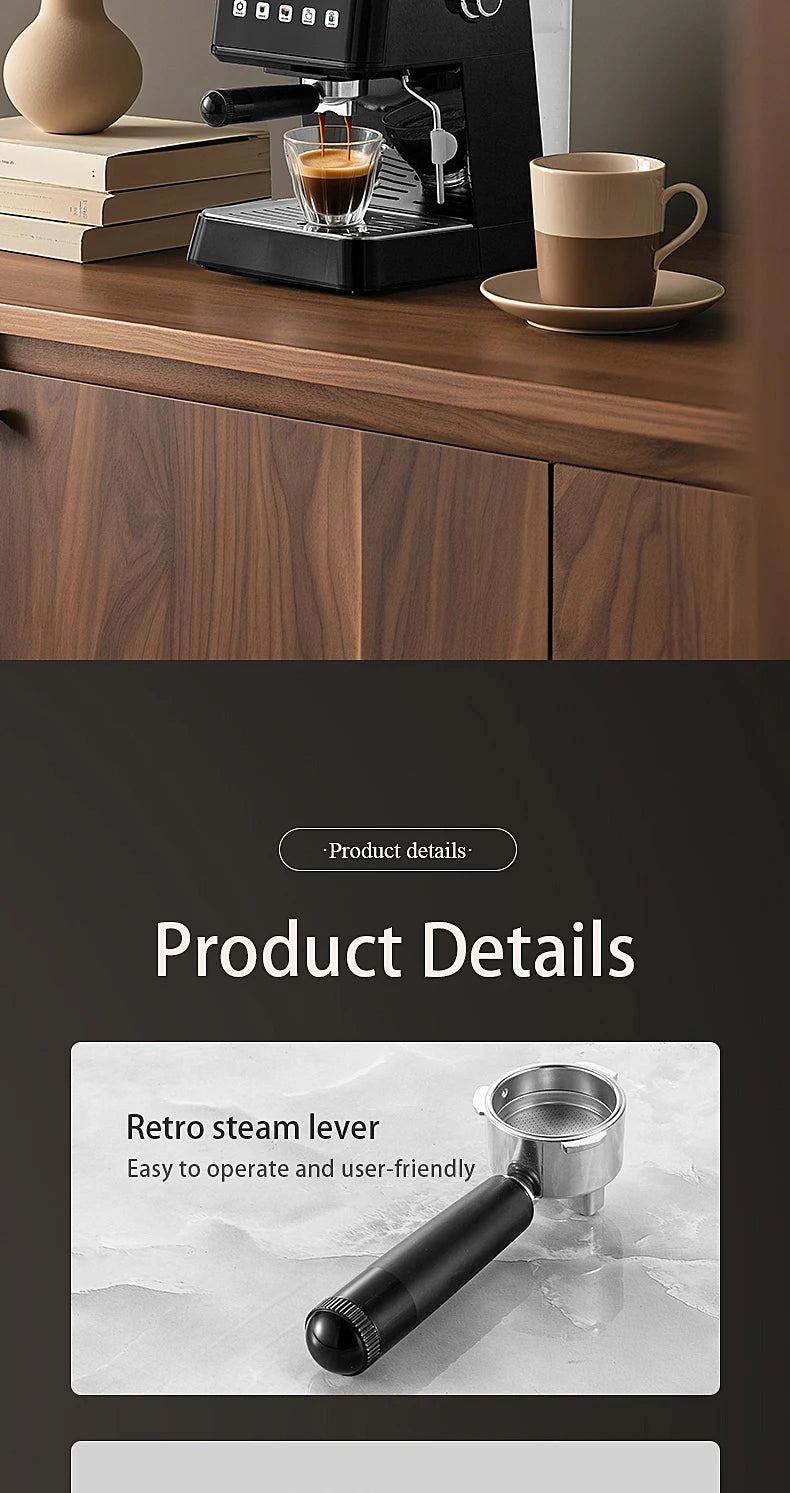 Cafetera Espresso de 20 Bares de Presión, Calentamiento Rápido en 20s, Extracción Automática, Espumador de Leche, Cafetera Barista para el Hogar, Tanque de Agua de 1.5L
