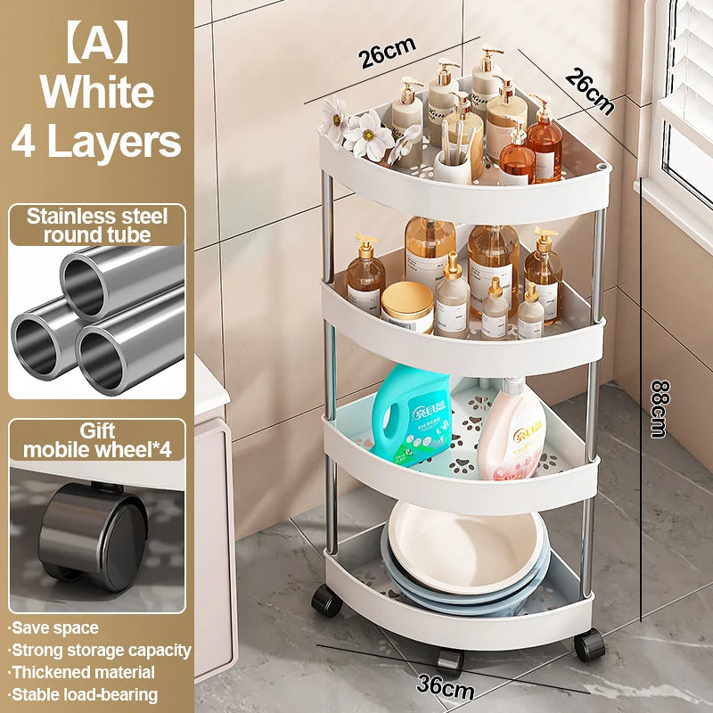 Estante organizador para el hogar de acero inoxidable de 2/3/4/5 capas, estante esquinero para baño con ruedas, estante de almacenamiento para artículos de tocador para dormitorio〔YY32〕
