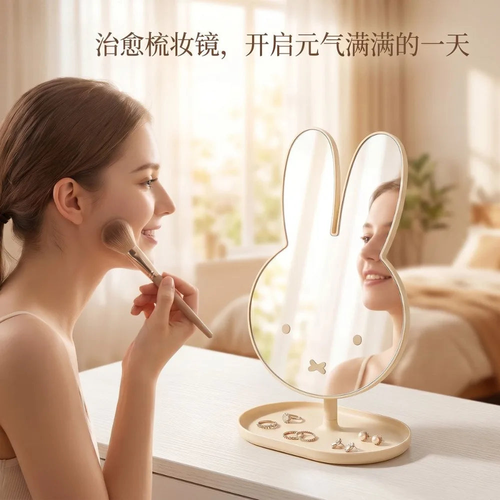 Espejo de Maquillaje de Escritorio Kawaii Miffy, Espejo de Vanidad con Diseño de Conejo, 360° °   Bandeja Giratoria con Base, Cristal de Alta Claridad, Accesorio para Escritorio de Dormitorio, Regalo