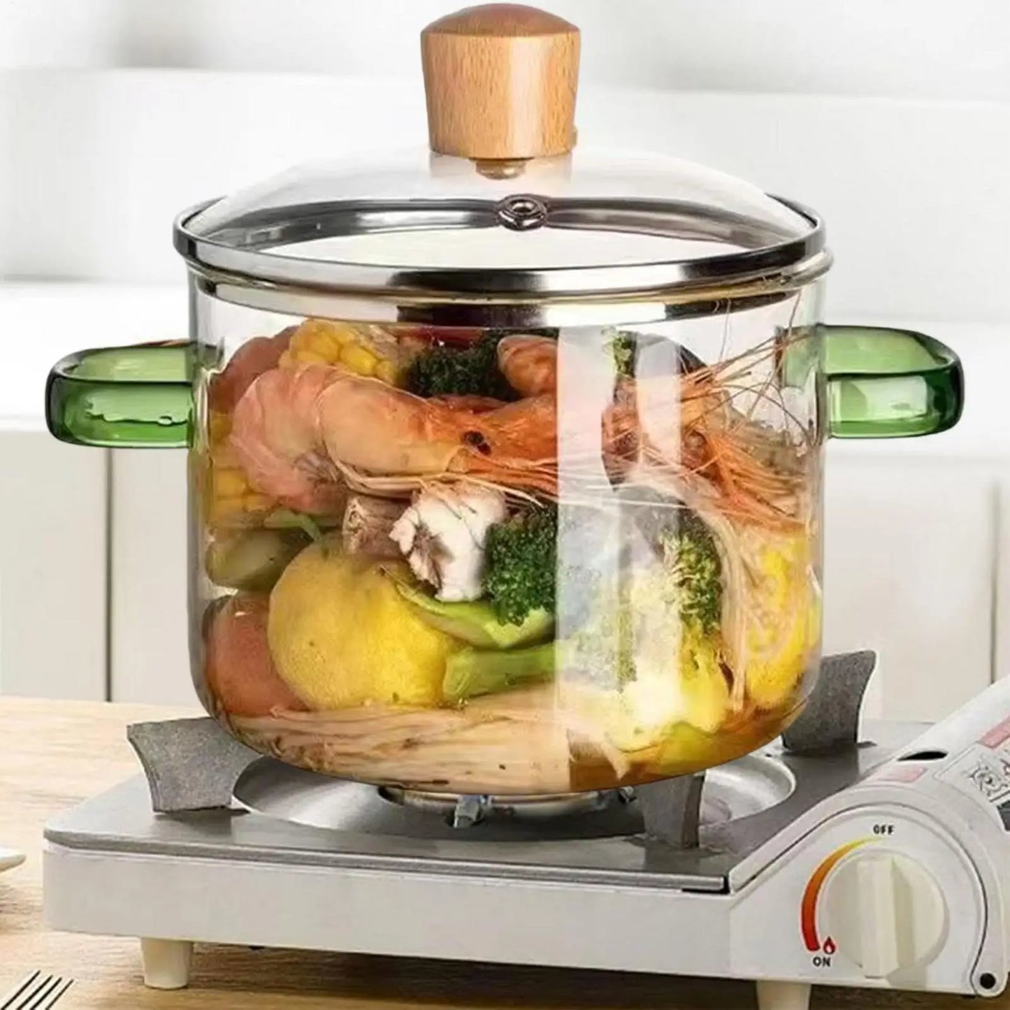 Olla de Vidrio de 1600 ml, Transparente, Resistente al Calor, Calentamiento Rápido, Olla de Vidrio para Cocinar, Olla para Estufa de Gas, Olla de Vidrio de Borosilicato Alto