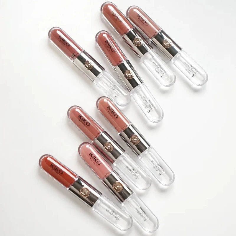 Kiko Labial de Doble Punta Transparente Efecto Espejo, No se Desvanece, No se Transfiere, Brillo Labial Tono Té con Leche, Pasta de Frijol, Maquillaje Labial Natural