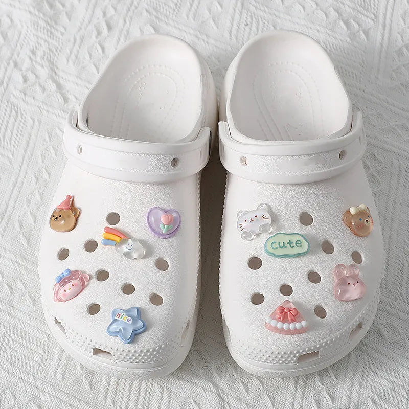 Lindos animales de dibujos animados agujero zapato encantos decoración zapato hebilla transparente Floral DIY zapatos accesorios de flores