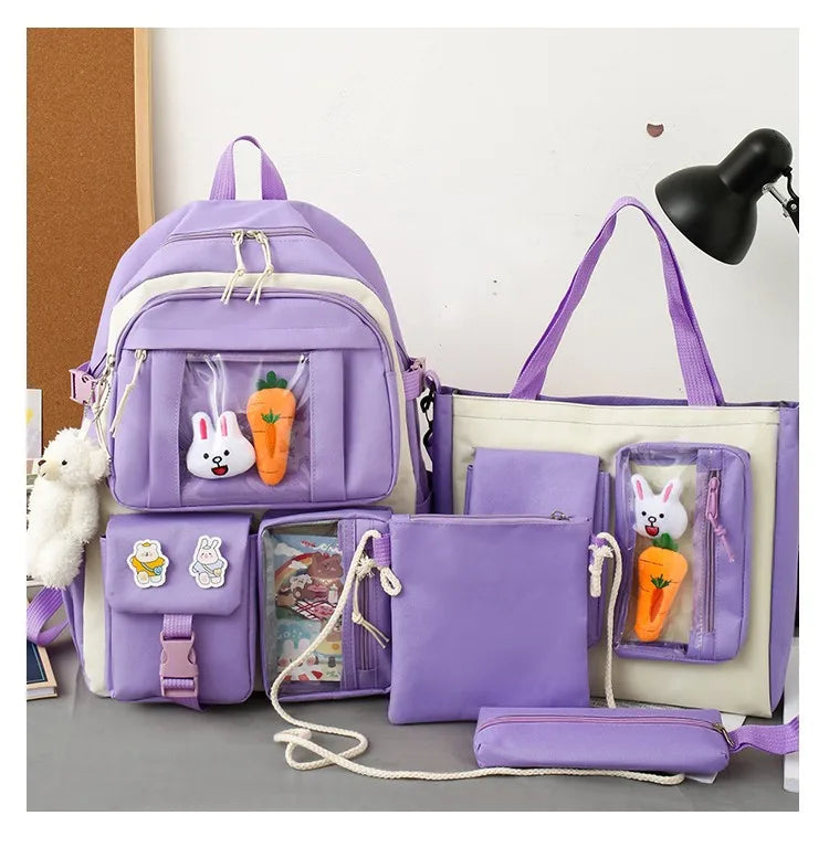 Mochila escolar Kawaii para niños y niñas, conjunto de 4 piezas, mochilas escolares para adolescentes y niñas