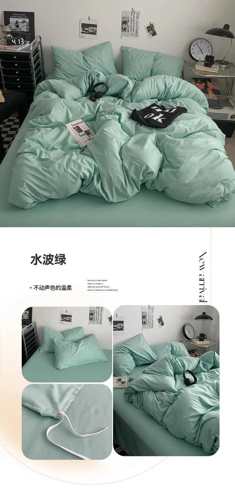 Juego de Ropa de Cama 100% Algodón, Juego de Sábanas de Algodón Lavado de Cuatro Piezas, Juego de Edredón, Funda de Edredón Doble para Parejas