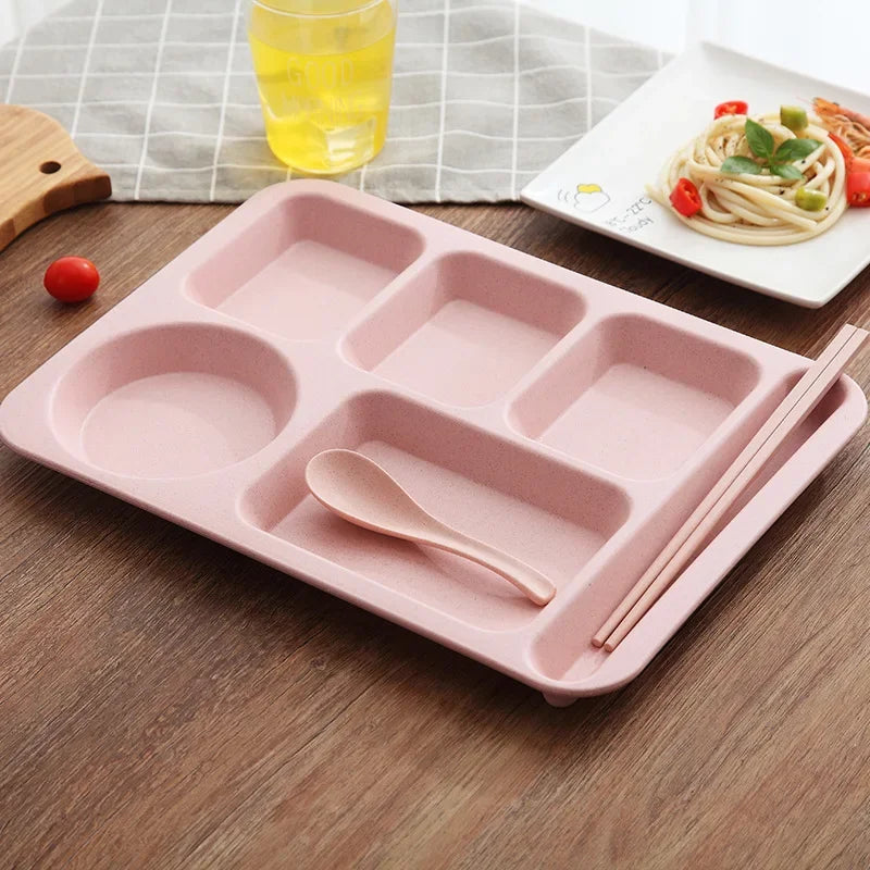 1 Juego de platos de comida para estudiantes, cuencos de comida rápida, platos de comida anticaída para el hogar, plato de separación, juego de tazas, juego de cena, assiette de servicio