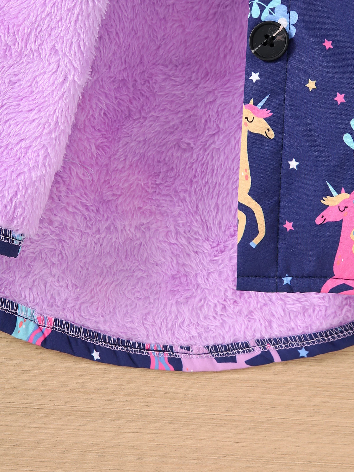 Chaqueta con capucha estampada colorida para niña, cálida y resistente al frío, de lana, para salidas informales, chaqueta de longitud media a larga, Otoño/Invierno