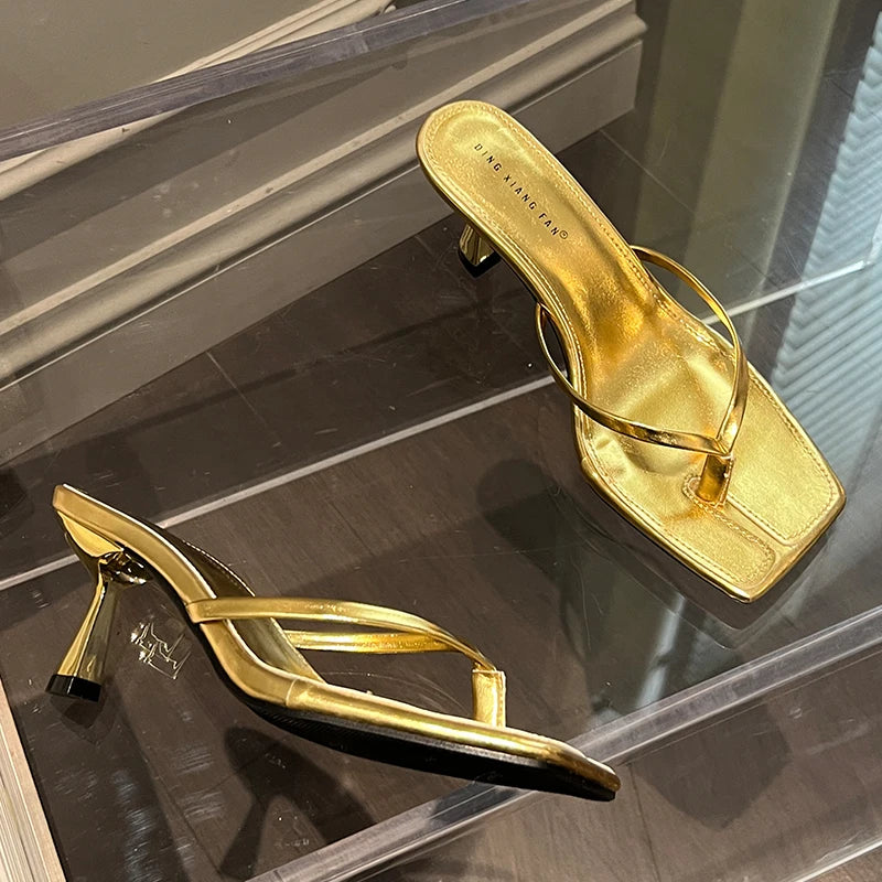 Sandalias de tacón sexis de verano para mujer, zapatos deslizantes para mujer, zapatos de tacón a la moda para mujer, chanclas, zapatillas de tacón alto de lujo