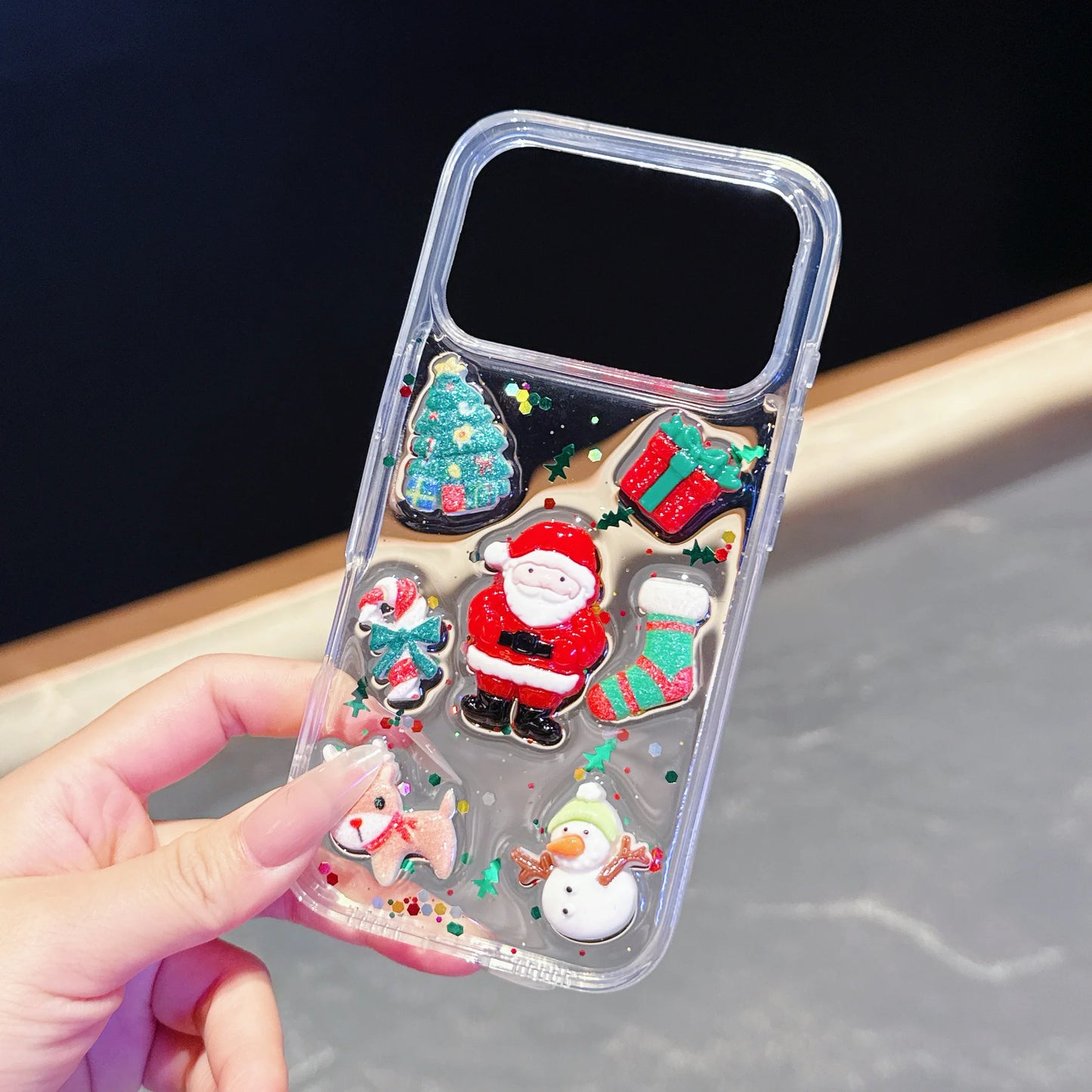 Funda de teléfono con purpurina y pegamento creativo de Papá Noel de Navidad con dibujos animados en 3D para iPhone 17 Air 16 15 14 13 Pro Max Plus