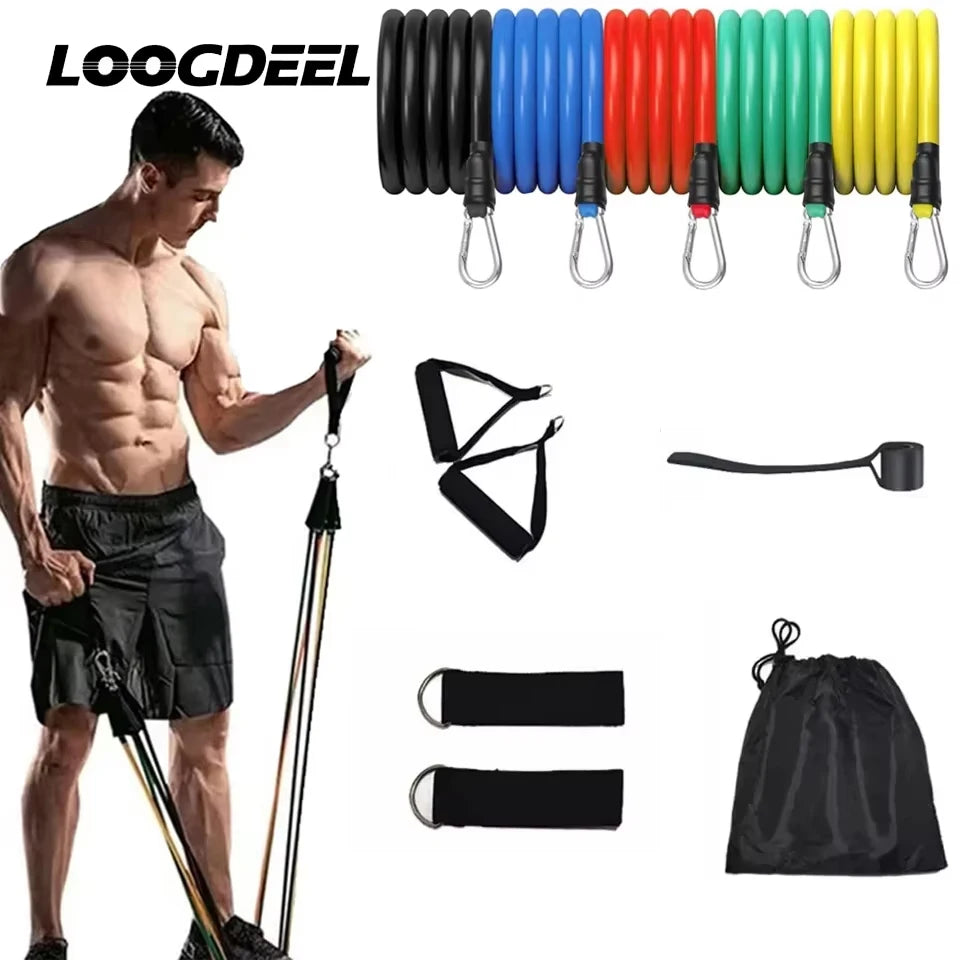LOOGDEEL 11 unids/set bandas de resistencia Pedal ejercicio entrenamiento corporal entrenamiento mujeres hombres Fitness Yoga tirar cuerda ejercicios tubos de látex