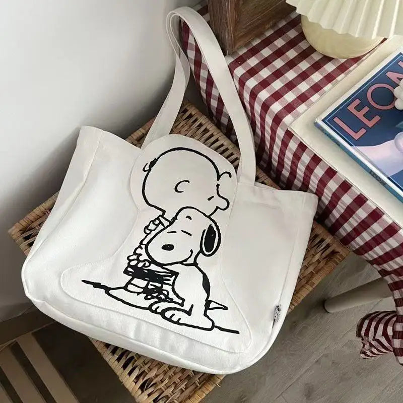 Bolso de Mano de Lona con Diseño de Snoopy, Estilo Kawaii, para Chicas, de Gran Capacidad, Simple, de Nailon