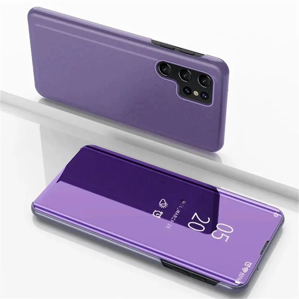 Funda para Samsung S24 S25 S23 S22 S21 S20 Ultra Funda de teléfono con tapa de espejo en Galaxy S24 S23 S22 S20 FE Note 20 10 Plus Funda con soporte