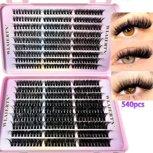 Pestañas de imitación de visón 540Cluster C rizador 9-16mm extensión de pestañas naturales mezcladas tira rusa 3D herramienta de maquillaje de pestañas Personal